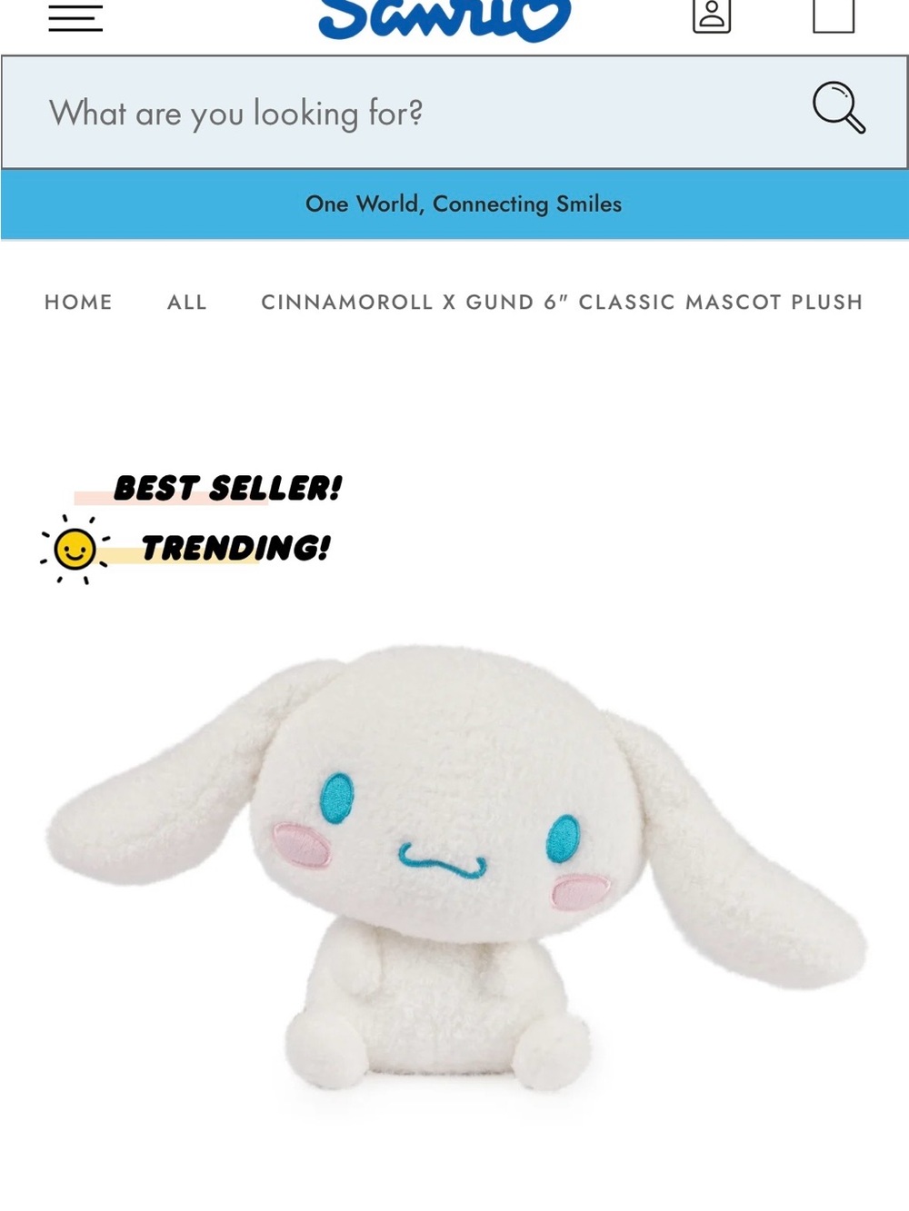 Sanrio Cinnamoroll Plush - White with Blue Eyes & Pink Cheeks